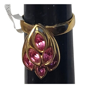 18K GE Pink Rhinestone Navette Marquise  Articulated Crystal Ring Size 8